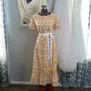 Vintage 1970’s handmade cotton floral ruffled maxi dress